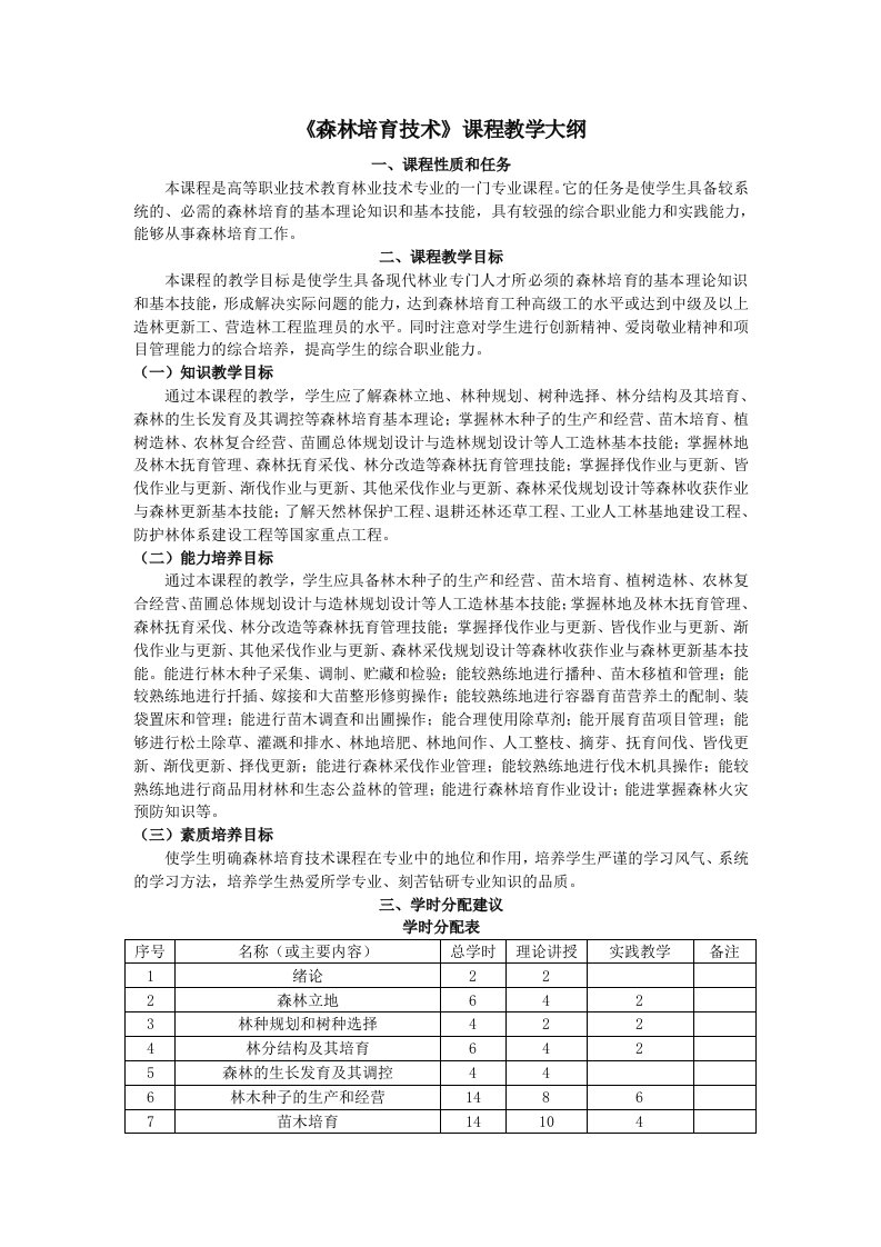 森林培育技术课程教学大纲