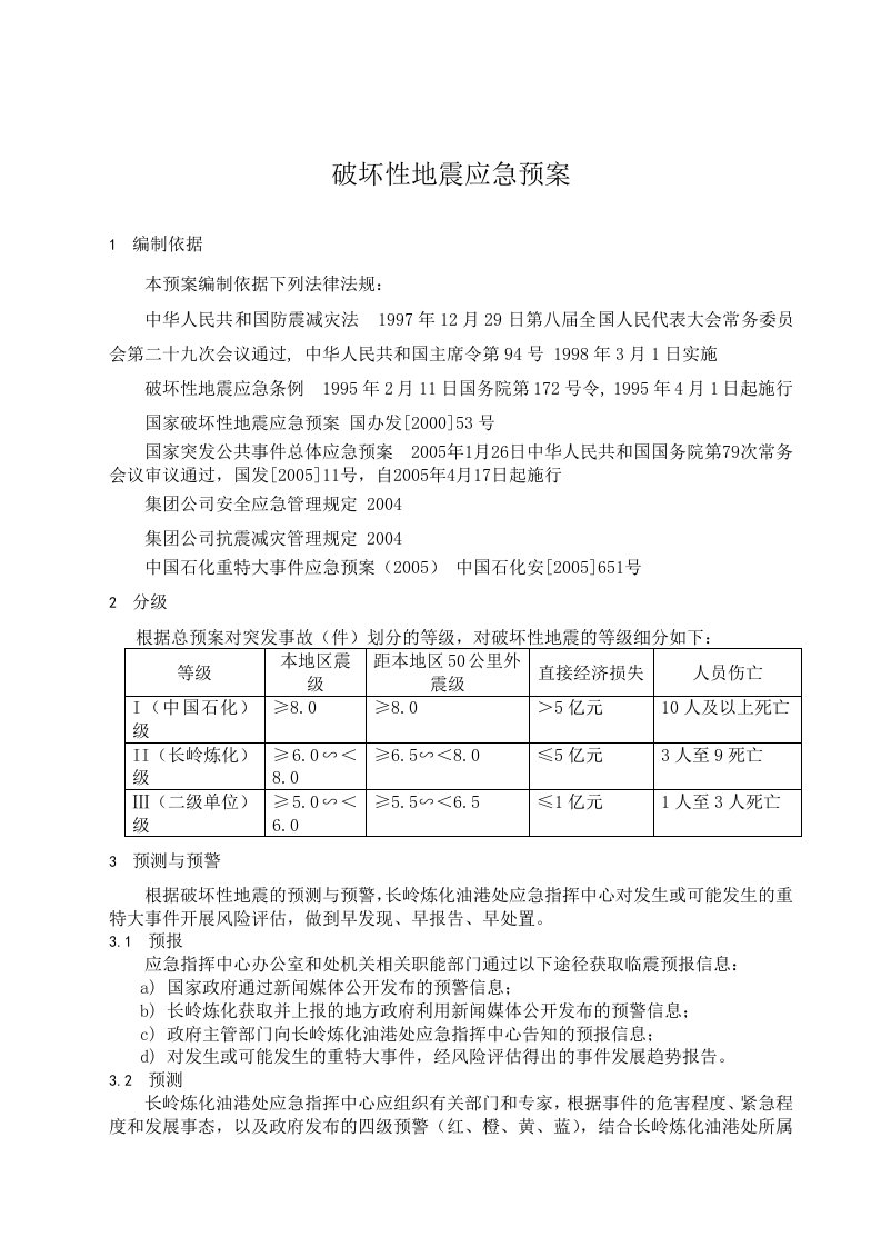 破坏性地震应急预案