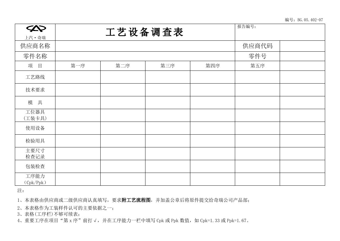 精选工艺设备调查表-工艺