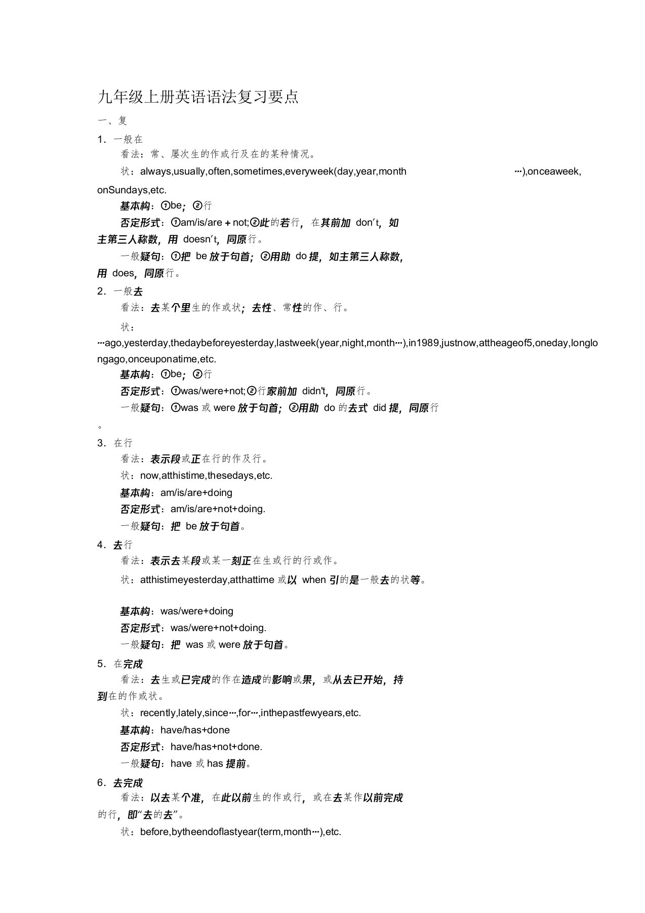 苏教版九年级上册英语语法复习要点教程文件