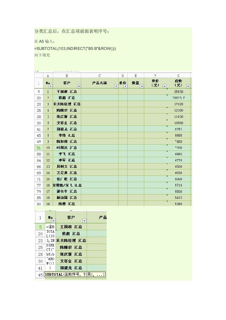 EXCEL分类汇总项编号序号