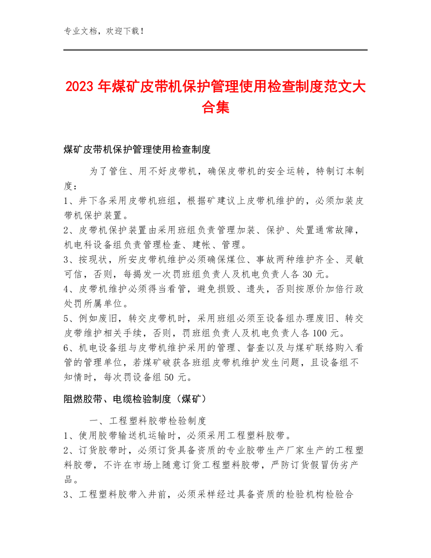 2023年煤矿皮带机保护管理使用检查制度范文大合集