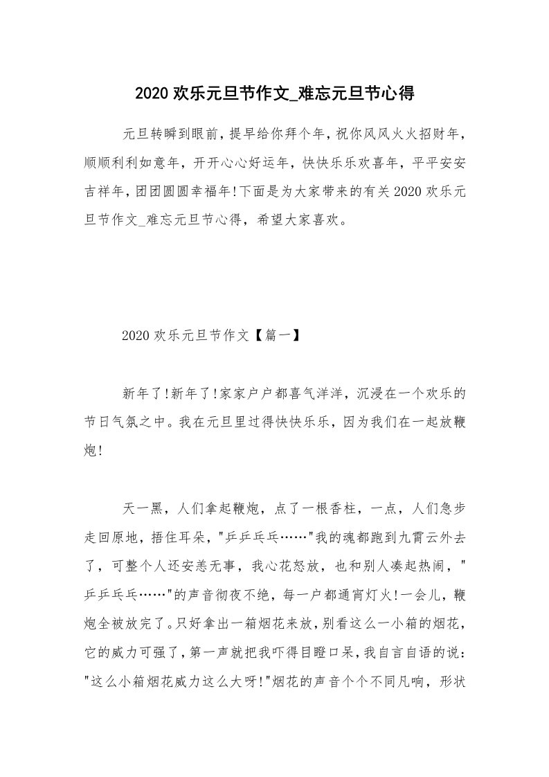 2020欢乐元旦节作文_难忘元旦节心得