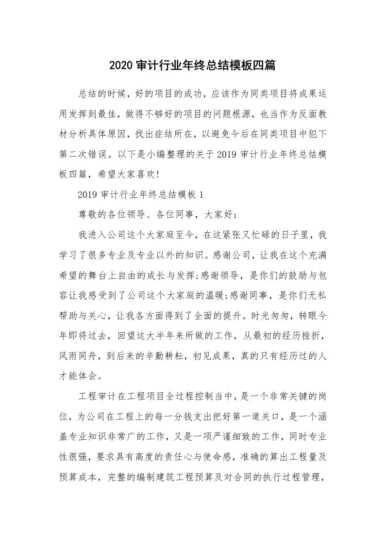 工作总结_2020审计行业年终总结模板四篇