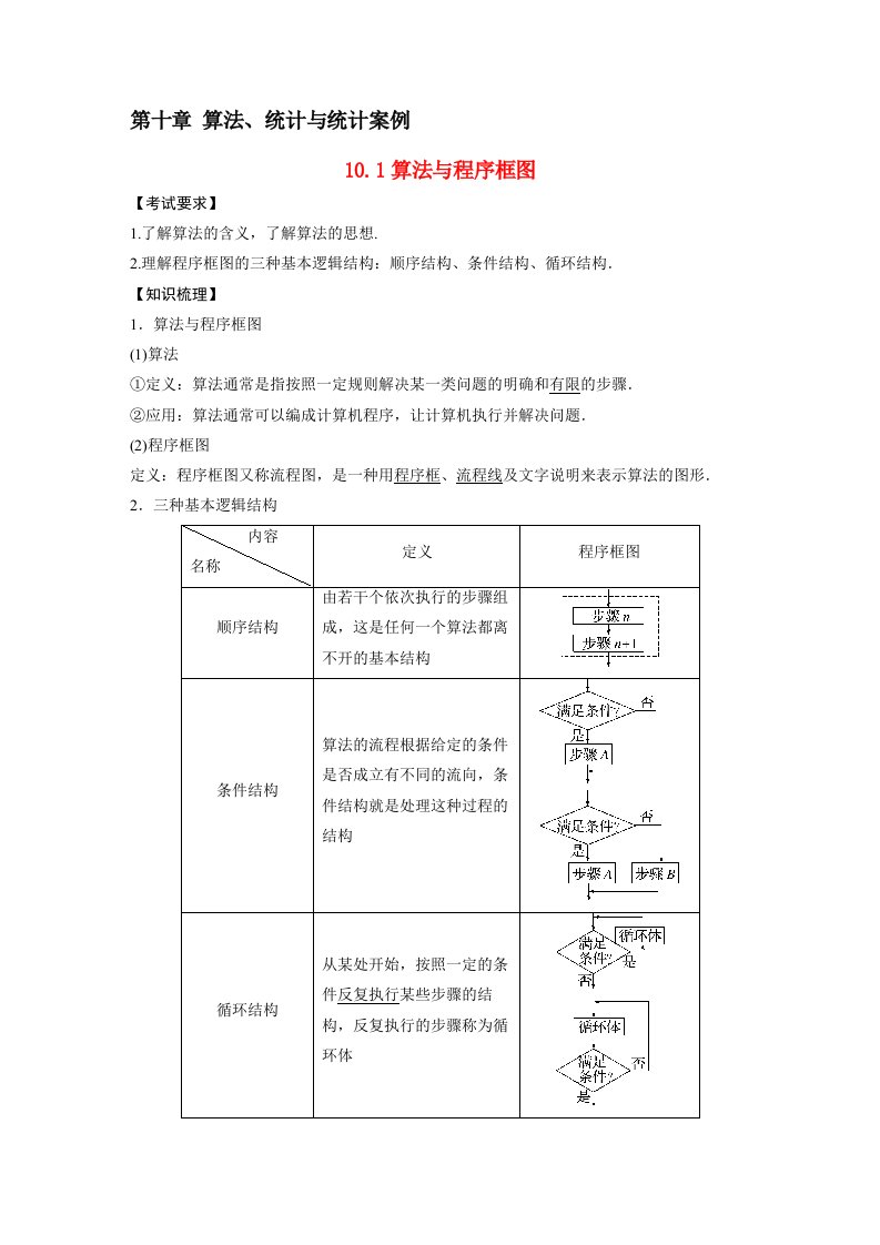 2023年高考数学文一轮复习教案第10章10.1算法与程序框图