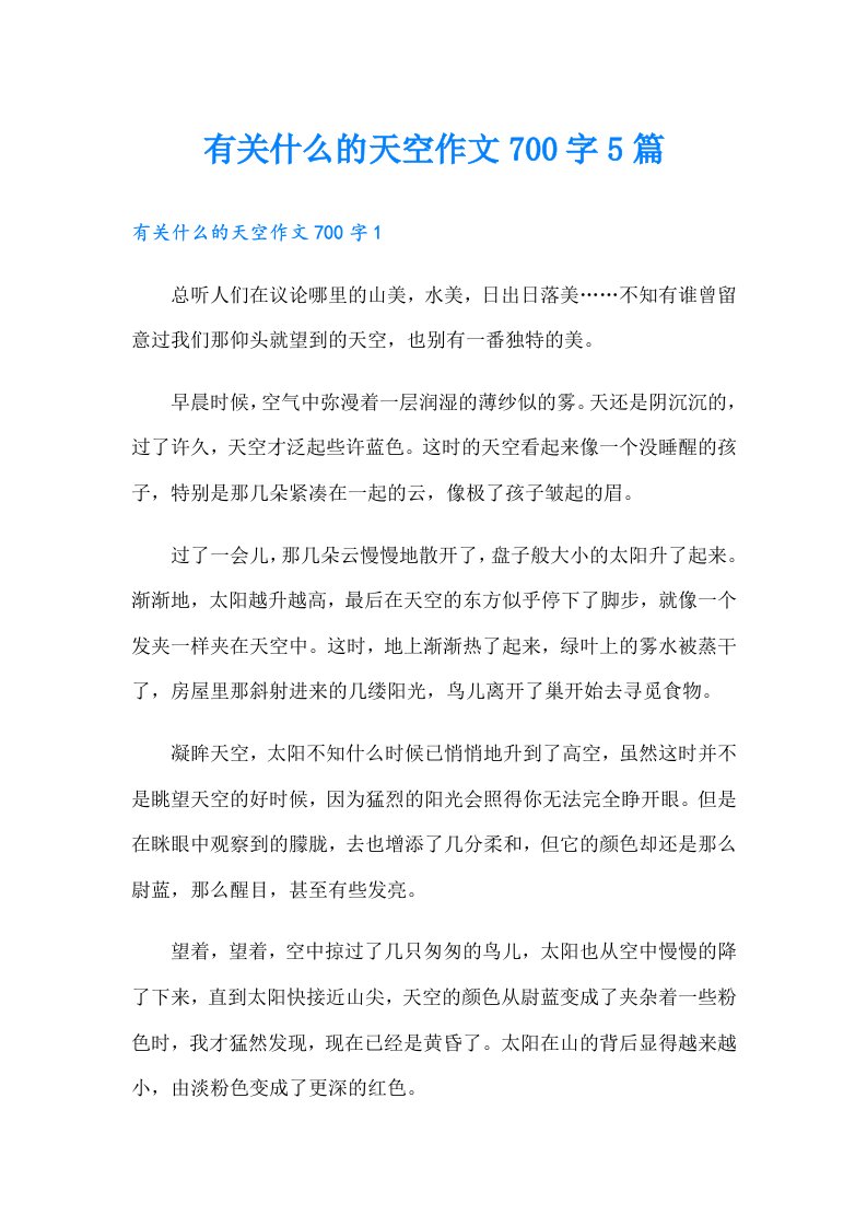 有关什么的天空作文700字5篇