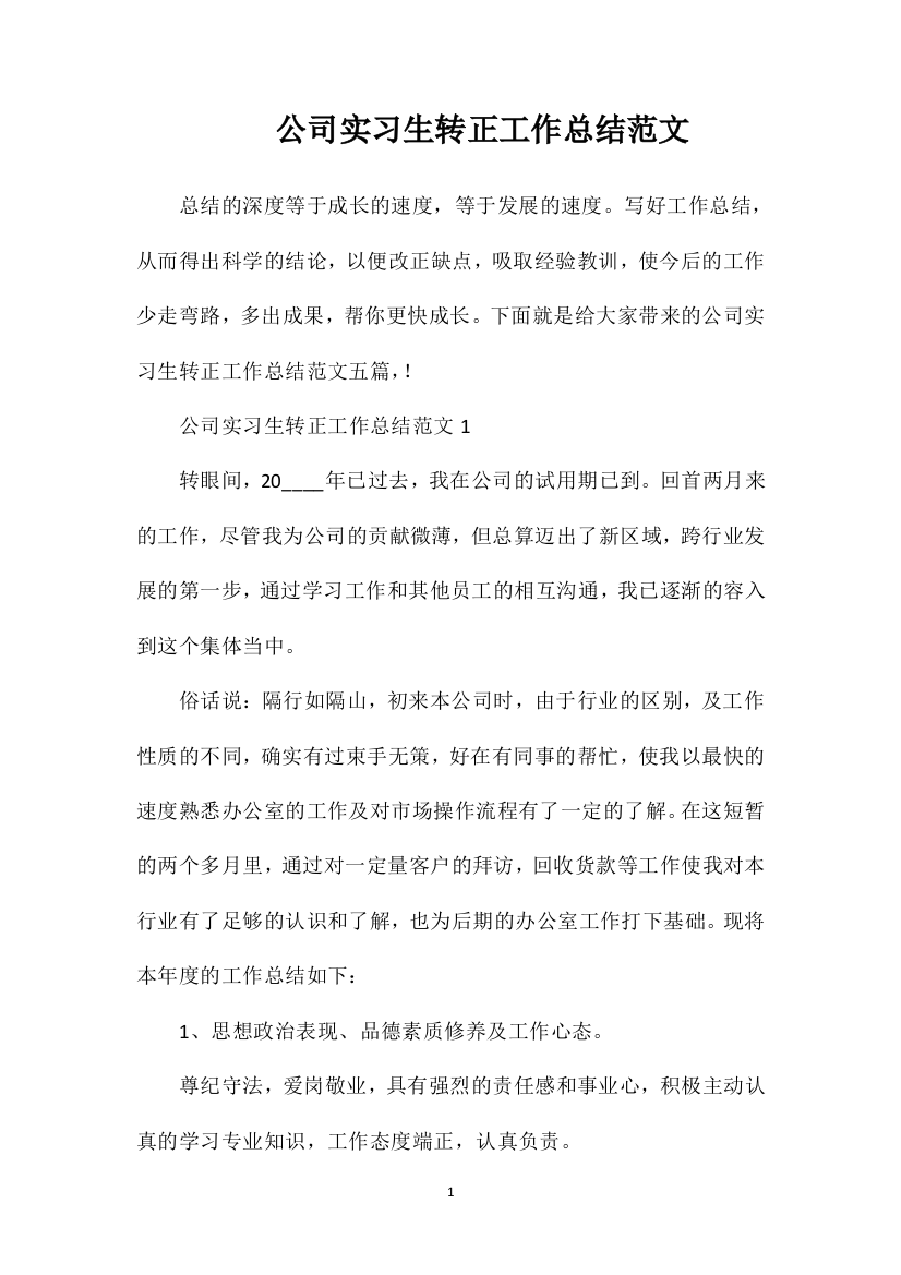 公司实习生转正工作总结范文