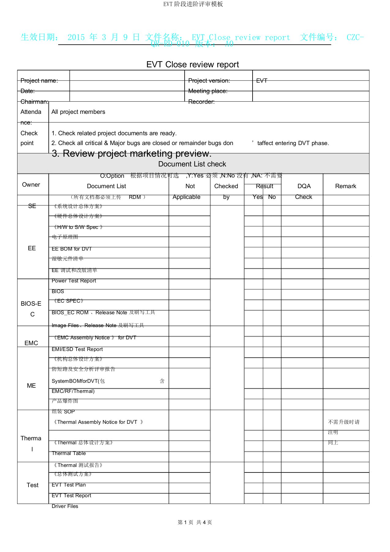 EVT阶段进阶评审模板