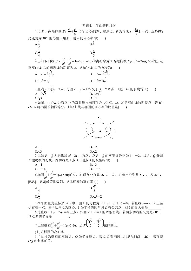 2015届高考数学（文、理）新一轮专题复习：专题七+平面解析几何