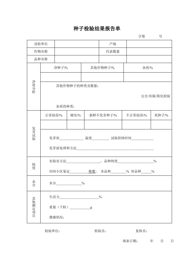 种子检验结果报告单