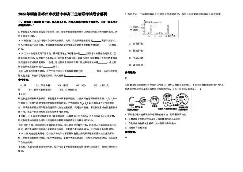 2022年湖南省郴州市板桥中学高三生物联考试卷含解析