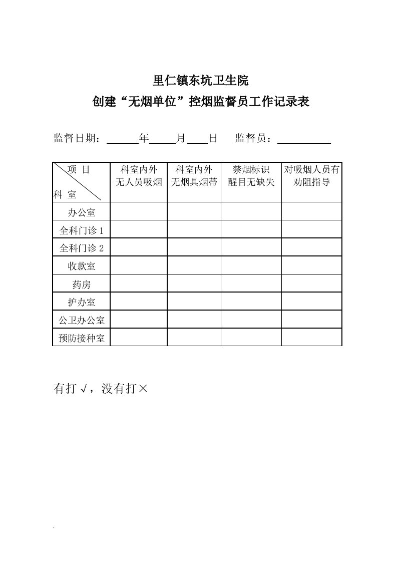 控烟监督员、巡查员工作定期监督和巡查记录表（修订版）