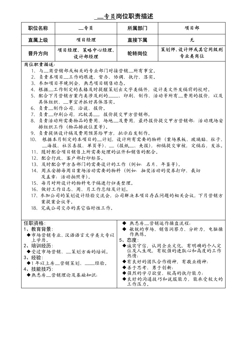 推广专员岗位职责