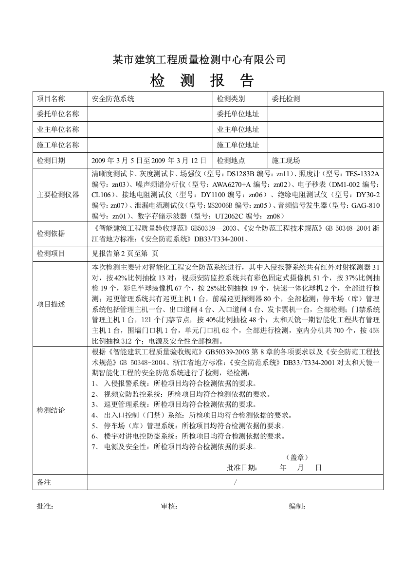 小区安全防范系统检测报告