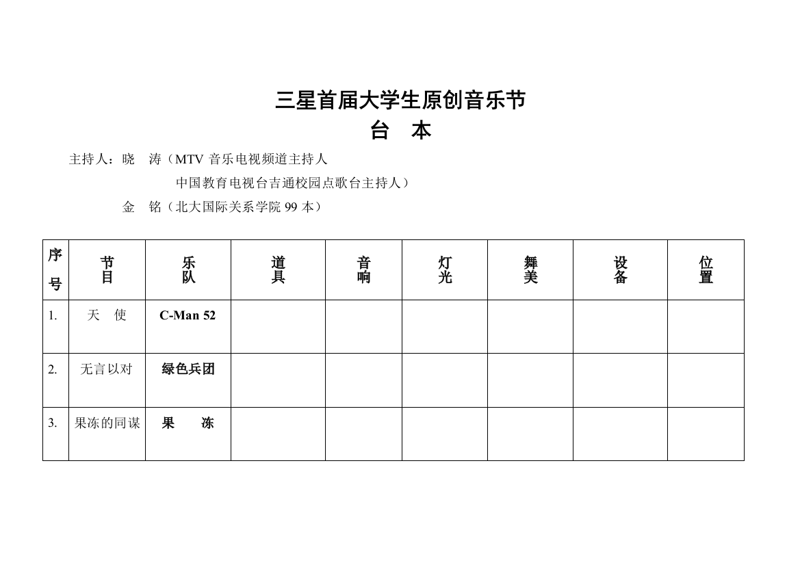 三星首届大学生原创音乐节——台本