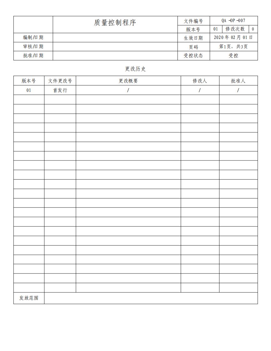 ISO13485-2016质量控制程序