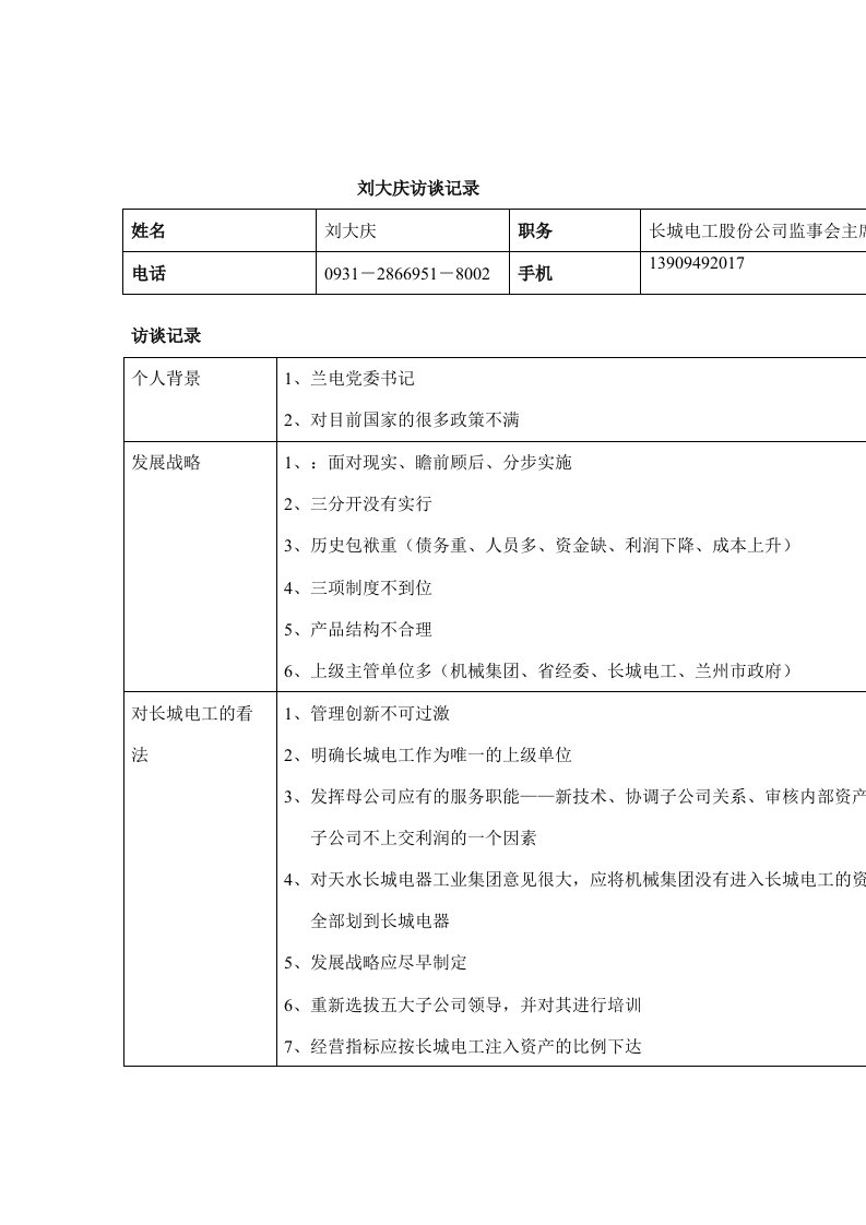 长城电工股份有限公司企业管理模式创新-股份公司监事会主席刘大庆