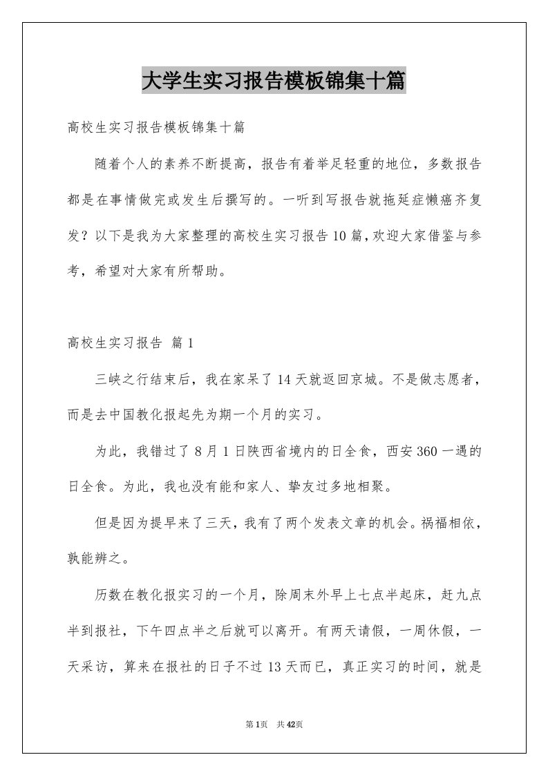 大学生实习报告模板锦集十篇例文