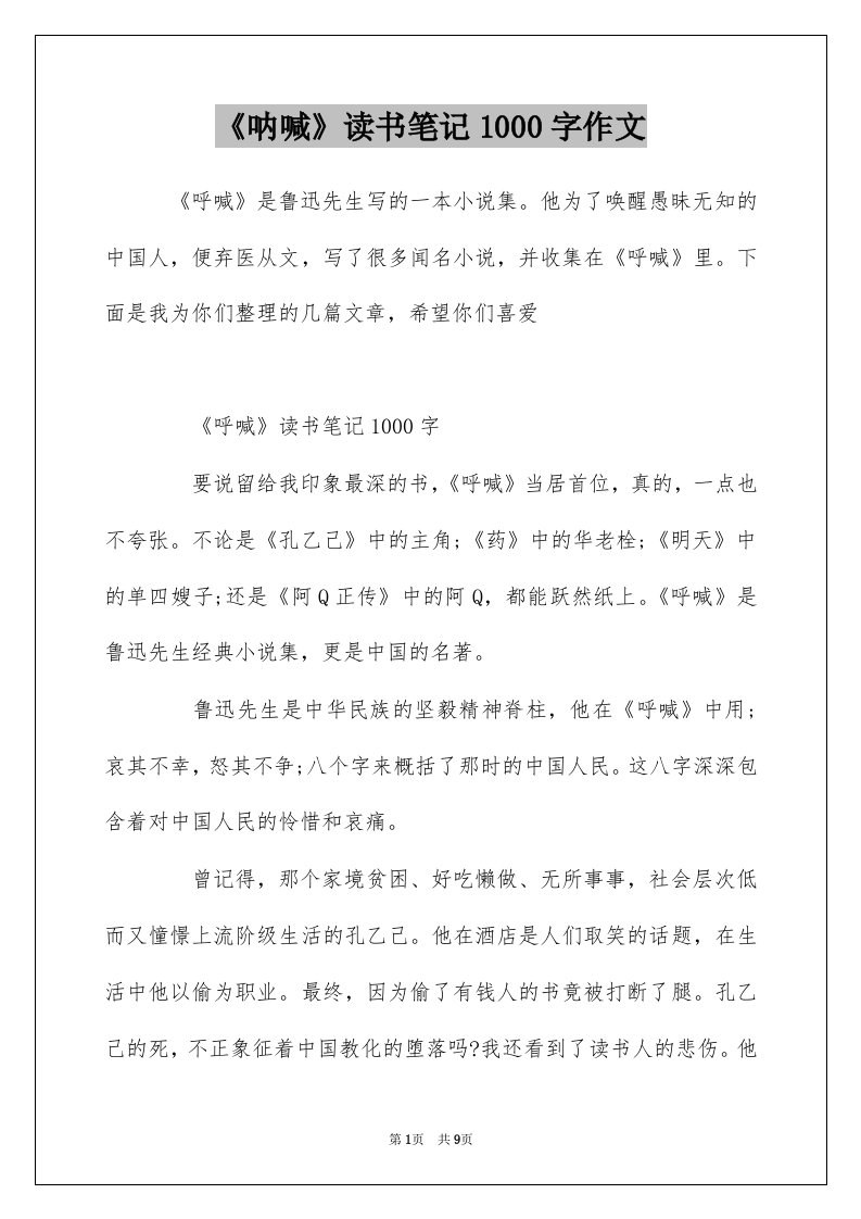 呐喊读书笔记1000字作文