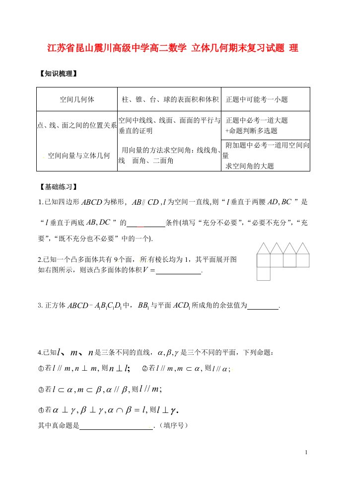 江苏省昆山震川高级中学高二数学