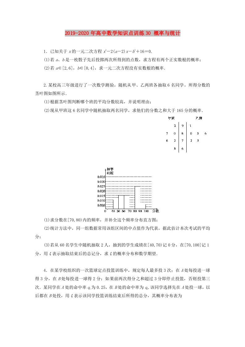 2019-2020年高中数学知识点训练30