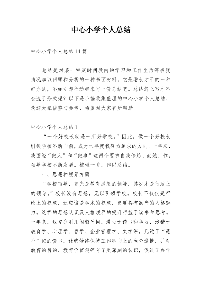 中心小学个人总结