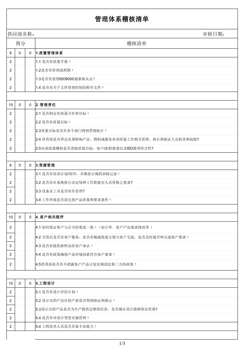 供应商QSA审核清单[空白模板]