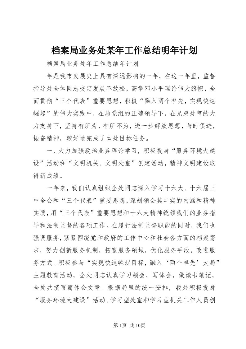 档案局业务处某年工作总结明年计划