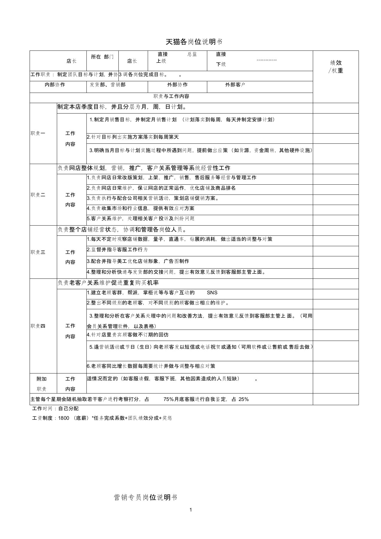 天猫各岗位说明书