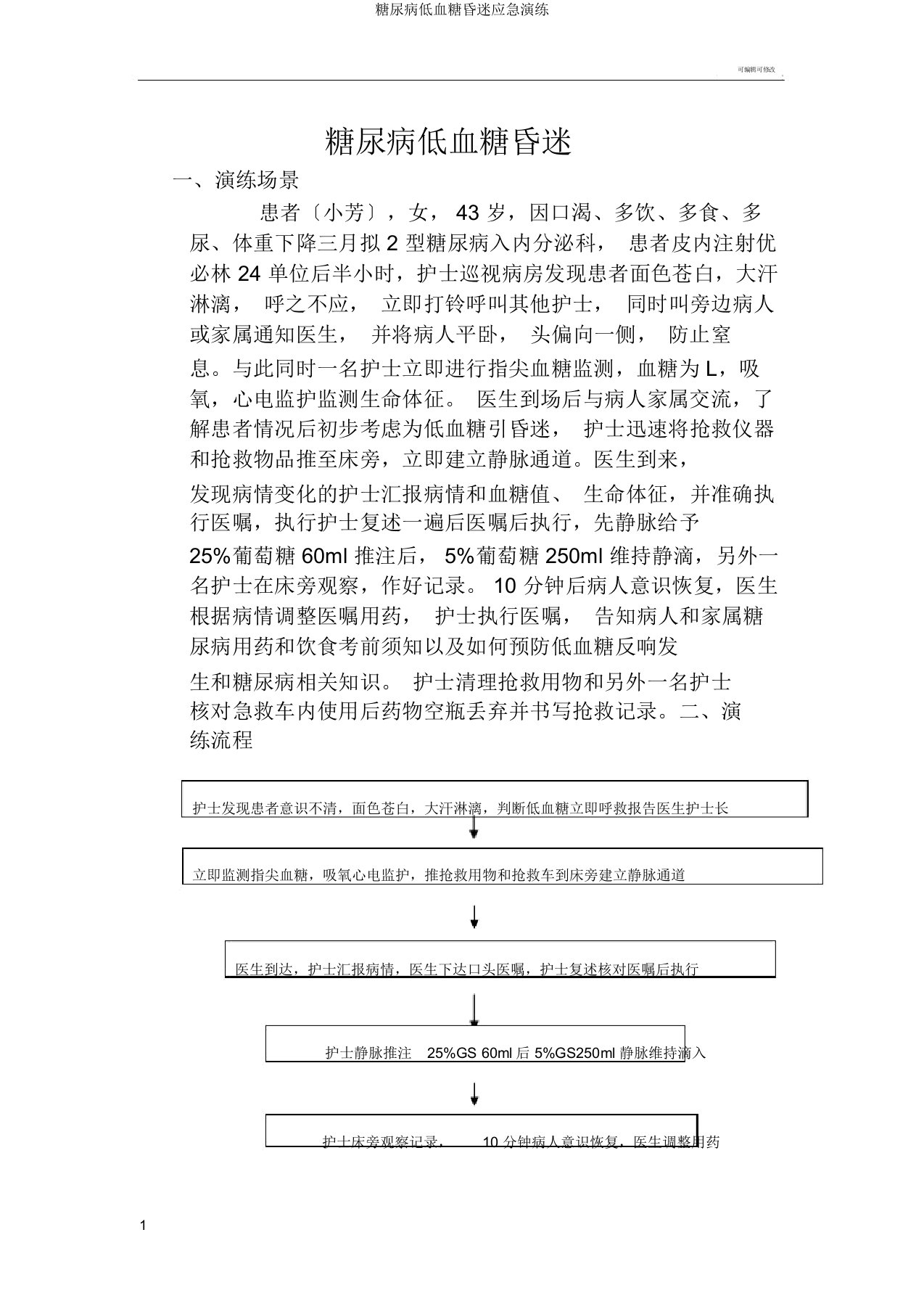 糖尿病低血糖昏迷应急演练