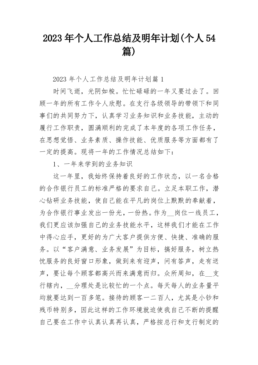 2023年个人工作总结及明年计划(个人54篇)