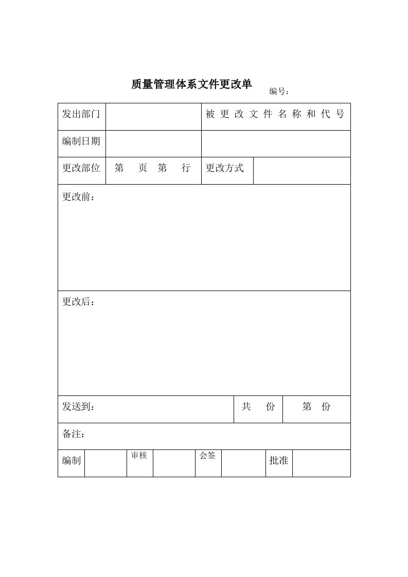 质量管理体系文件更改单