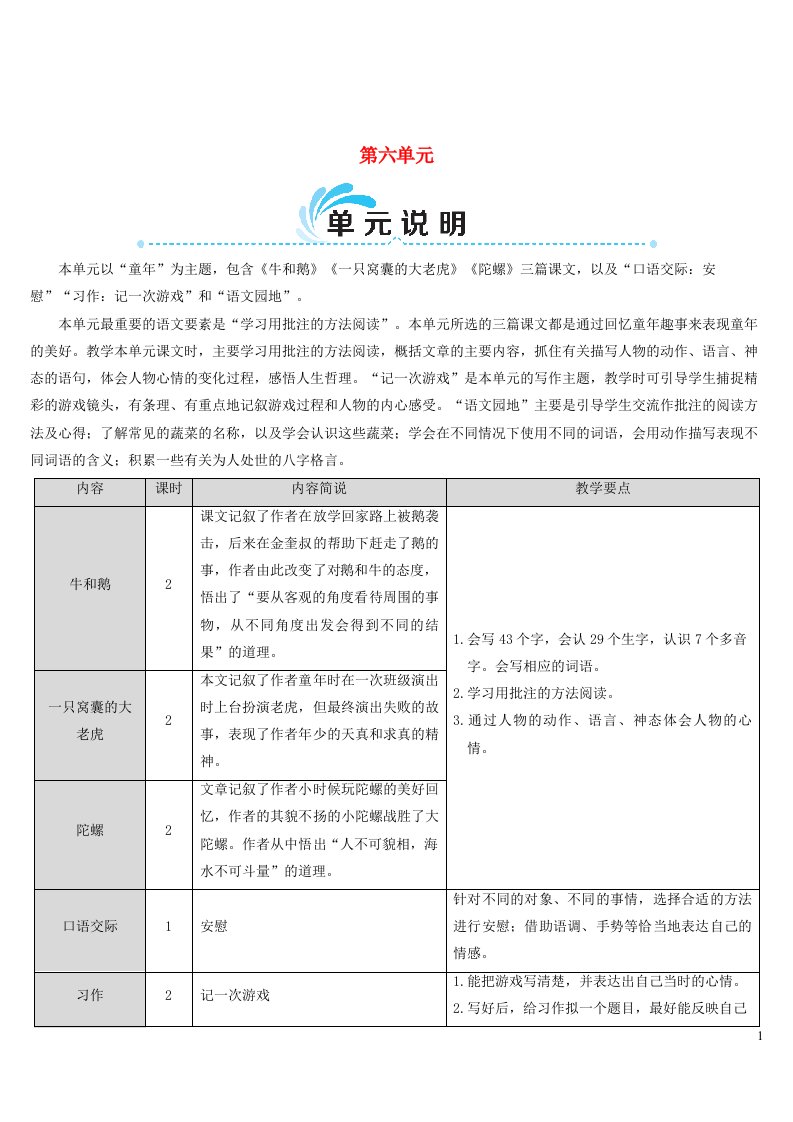 四年级语文上册第六单元18牛和鹅教案新人教版