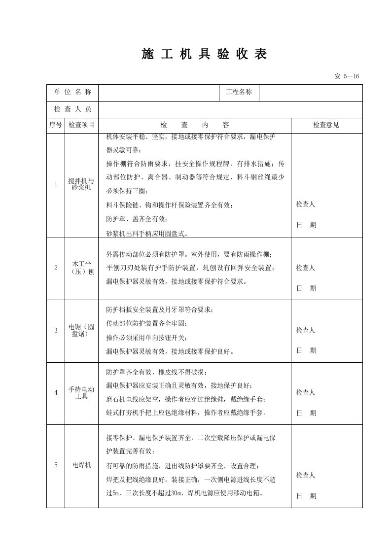 建筑工程-安516_施工机具验收表