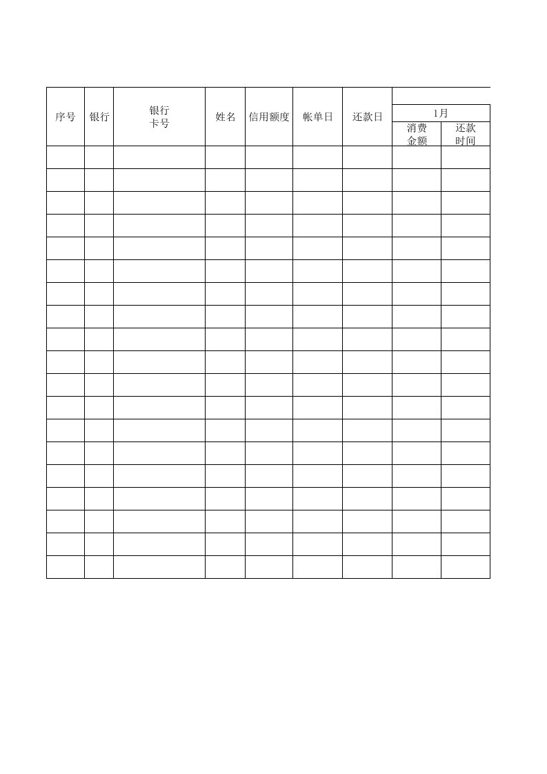 多张信用卡使用记录表