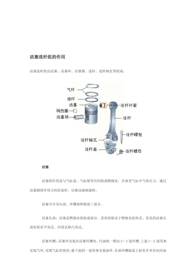 活塞连杆组的作用