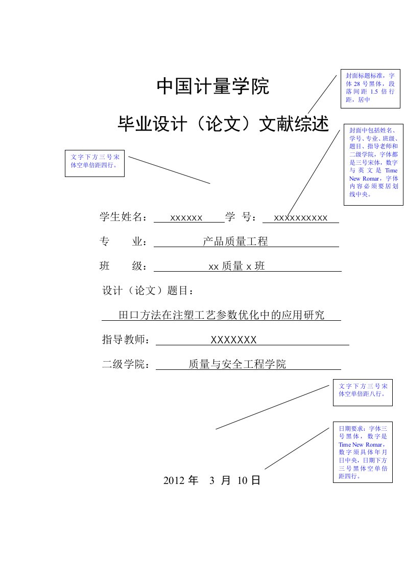 文献综述格式模板