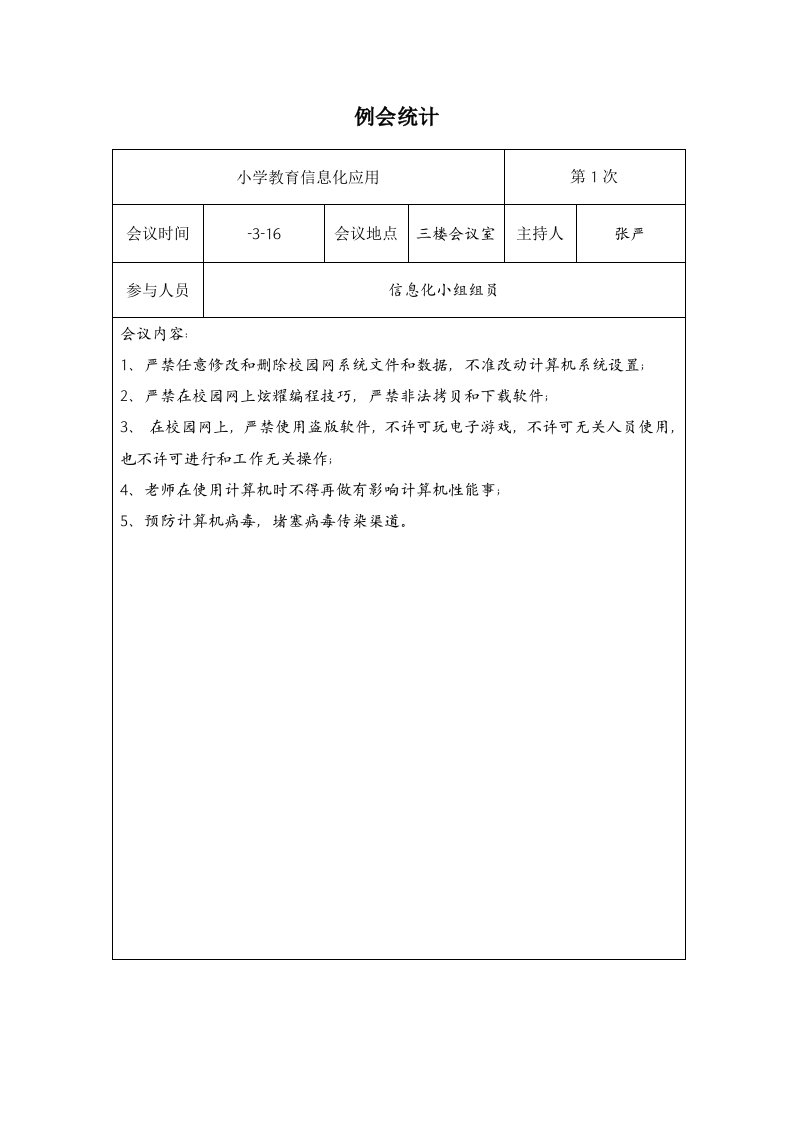 小学教育信息化工作会议记录样稿