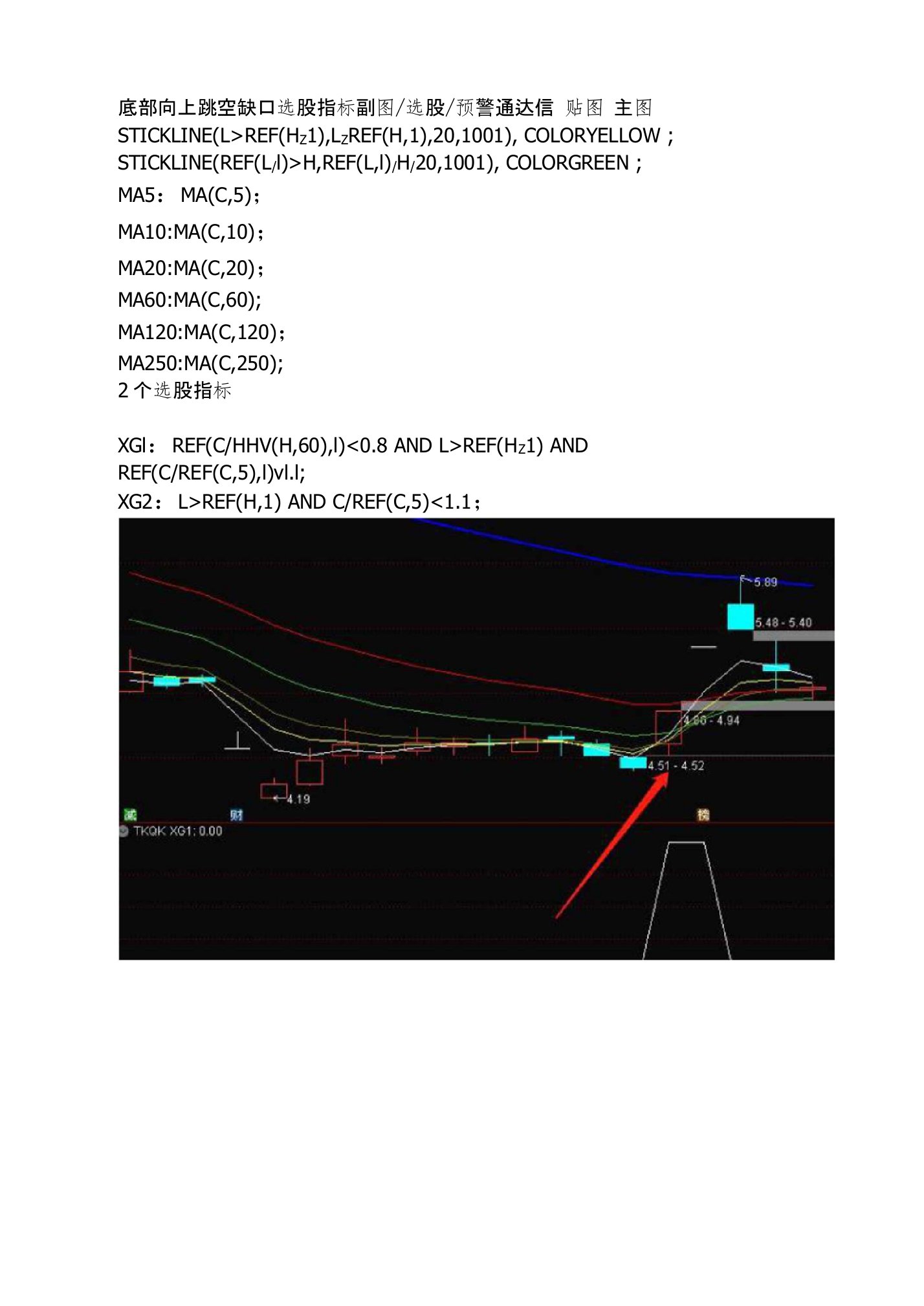 通达信指标公式源码软件底部向上跳空缺口选股指标副图选股预警