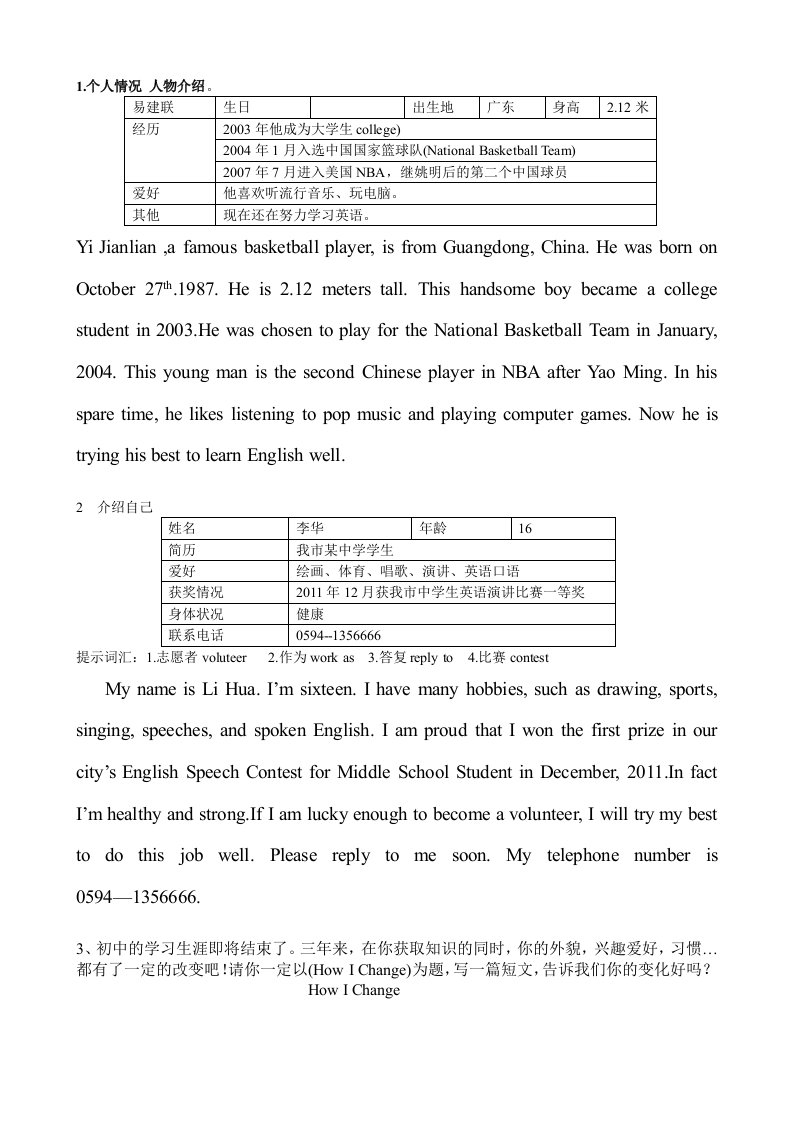 2012年中考英语话题作文范文