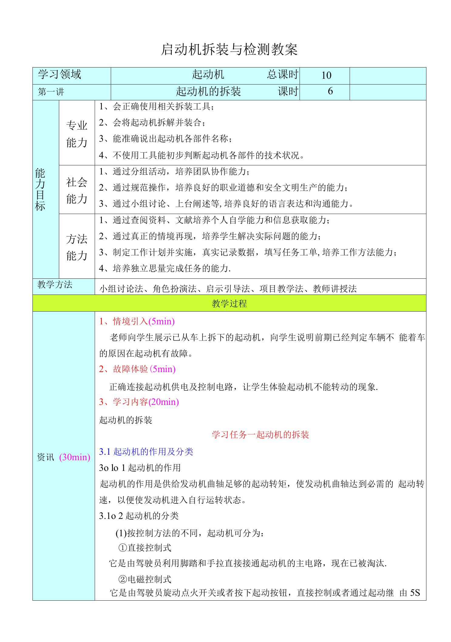 起动机的拆装--电子教案