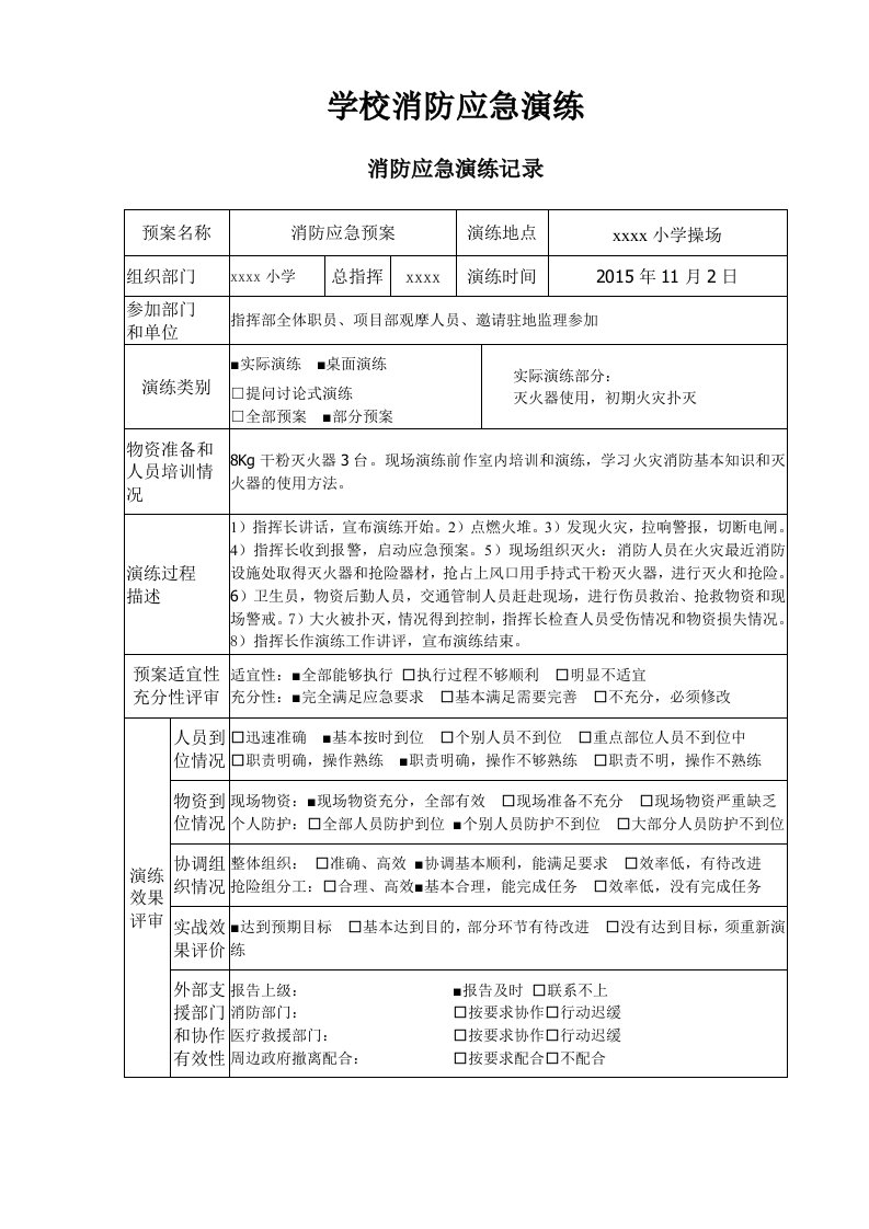 学校消防应急演练记录方案总结