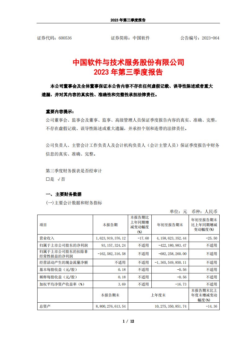 上交所-《中国软件2023年三季度报告》-20231026