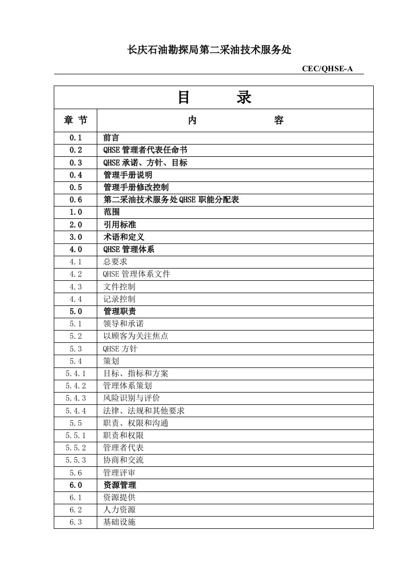 某石油勘探局某采油技术服务处QHSE管理体系文件全套(doc48)-品质管理