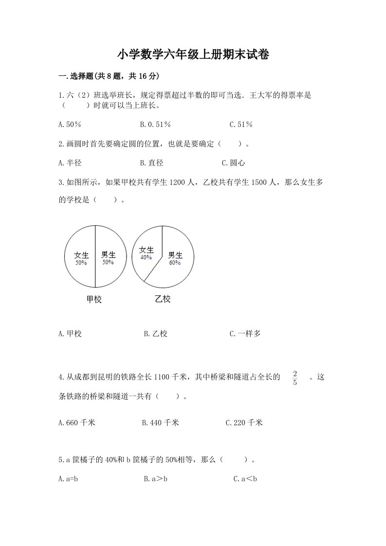 小学数学六年级上册期末试卷精品【能力提升】