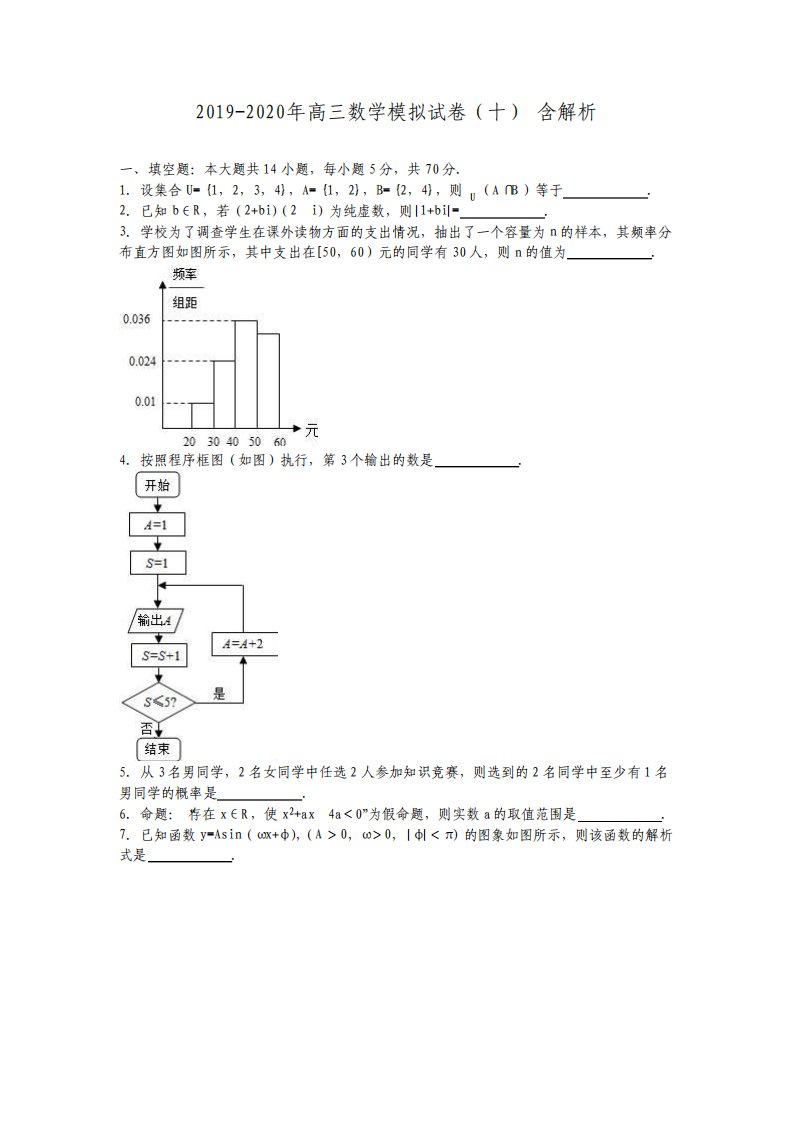 高三数学模拟试卷十含解析