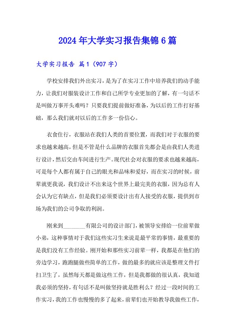 （精编）2024年大学实习报告集锦6篇