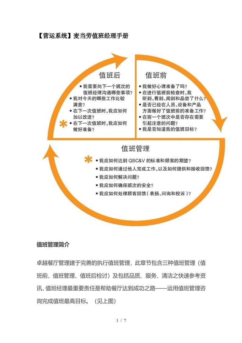 更新商业-营运系统麦当劳值班经理手册