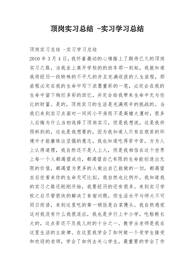 顶岗实习总结