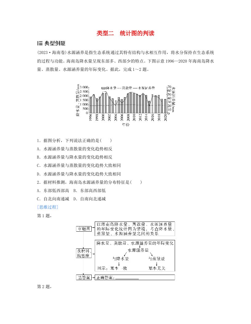 2024届高考地理二轮专题复习与测试第三部分专题一地理图表的判读类型二统计图的判读